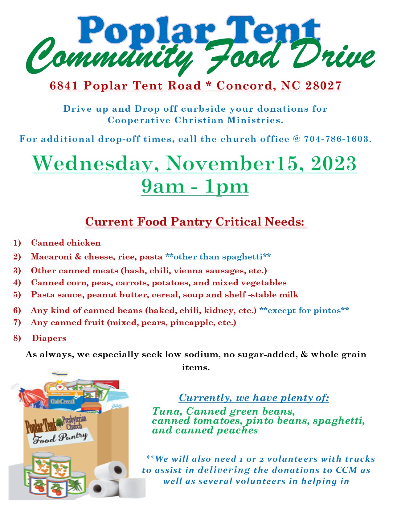 COMMUNITY FOOD DRIVE - POPLAR TENT PRESBYTERIAN CHURCH